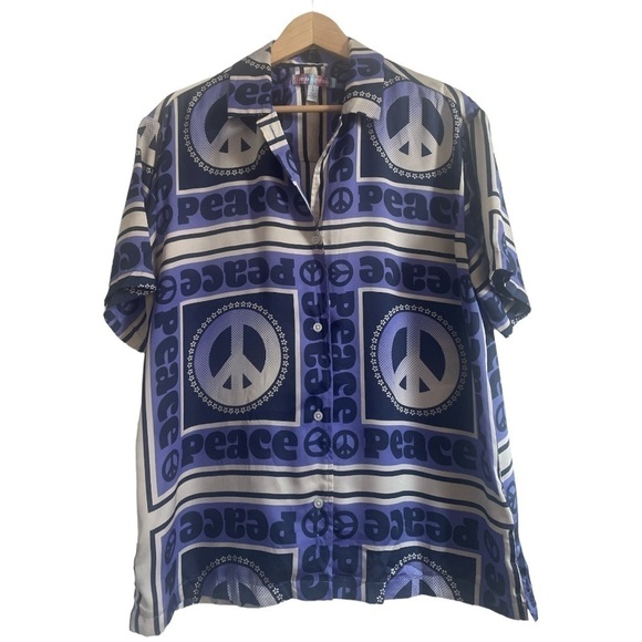 URBAN outfitters liam souvenir blue peace button down shirt - Picture 1 of 8